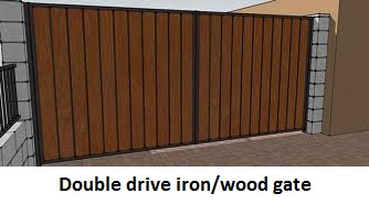 iron gate:  double drive rv gate with wood